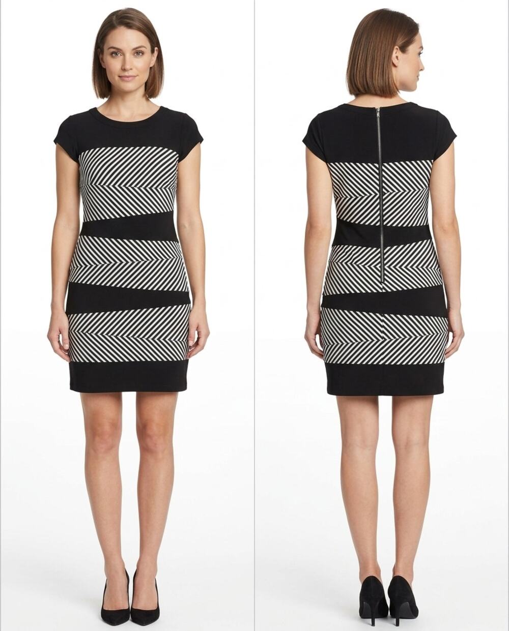 Laundry by Shelli Segal Black White Striped Sheath Dress Women Size 6